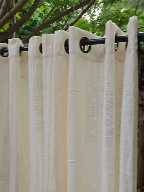 B.SMITH  WITH STYLE  2 Pieces Ivory Linen Look Textured Curtain Each Panel 50X84